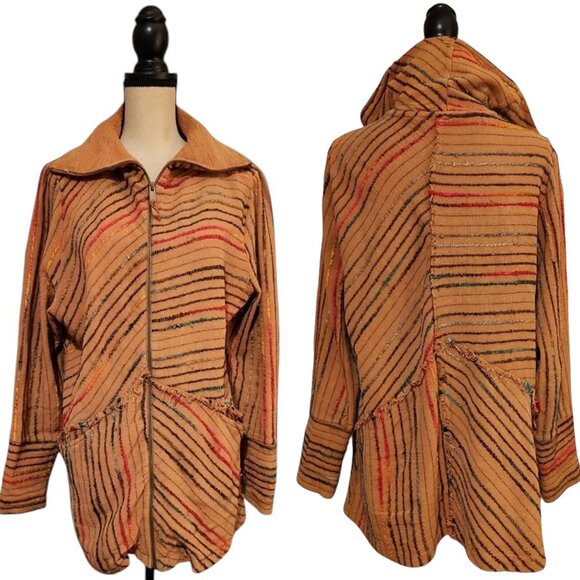 SOFT SURROUNDINGS Kinsale Boucle' Striped Zip Front Boho Jacket Top XL $189 - Picture 1 of 8